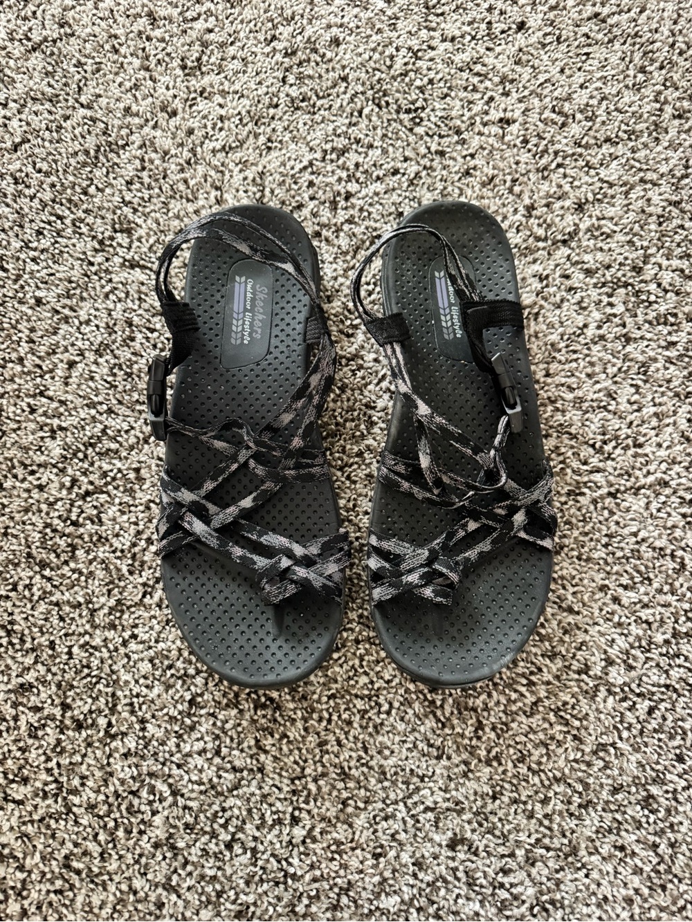 Skechers Black and Gray Strappy Outdoor Sandals for Women